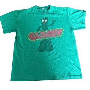 Vintage Gumby Graphic T-Shirt Green Delta Pro Weight Large 90s Cartoon Retro